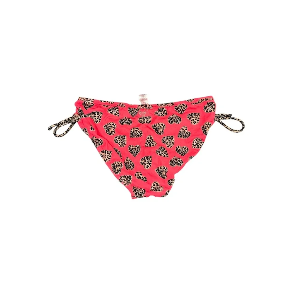 Justice Girls Pink Leopard Heart Print Bikini Swim Bottoms Ruffle Side Tie 14